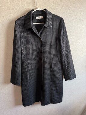Tahari Arthur S. Levine Women's Black Geometric Trench Coat Sz 12 / Large
